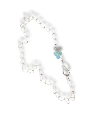Helen Wang Artisan Sterling Silver Link Necklace with Blue-Green Gem Cluster